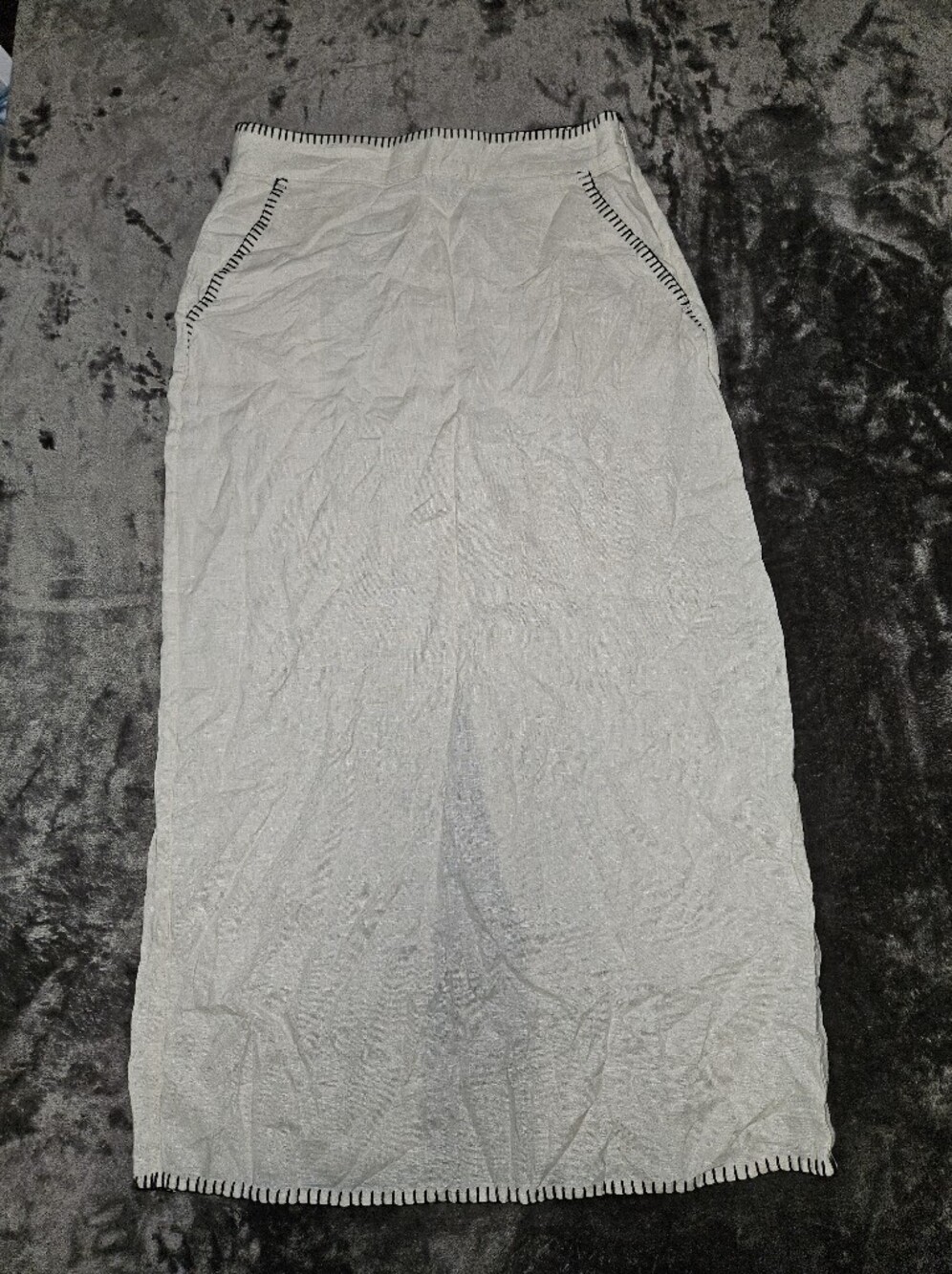 Rachel Zoe 100% Linen Cream Women's Midi Skirt with Contrast Trim Pockets M Chic